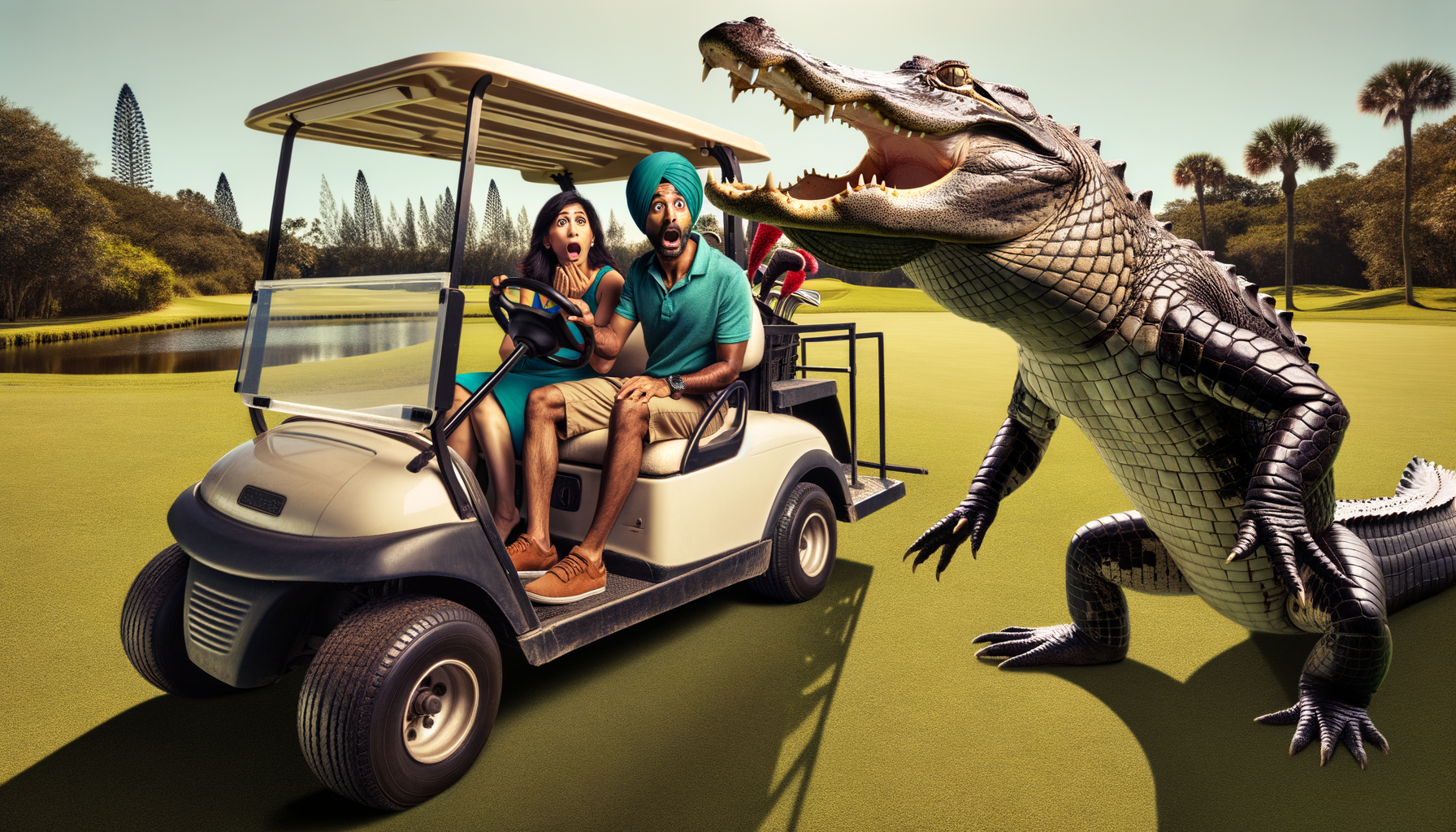 shocking footage inside: a florida couple's encounter with an alligator while riding a golf cart raises questions about safety and wildlife interactions.