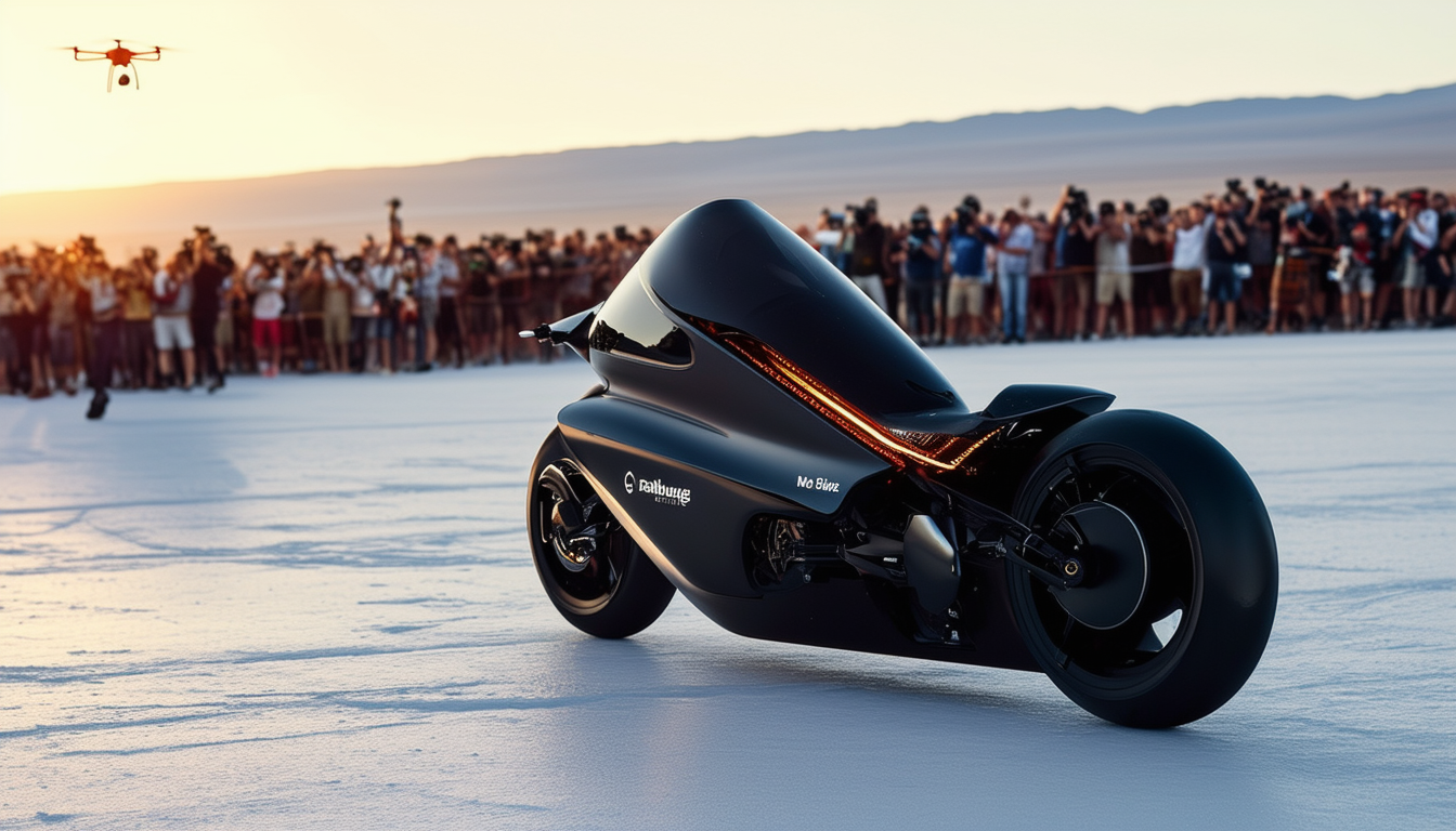 witness the extraordinary achievements of an electric motorcycle as it shatters four land speed records, showcasing cutting-edge technology and the power of innovation in the world of high-speed racing.