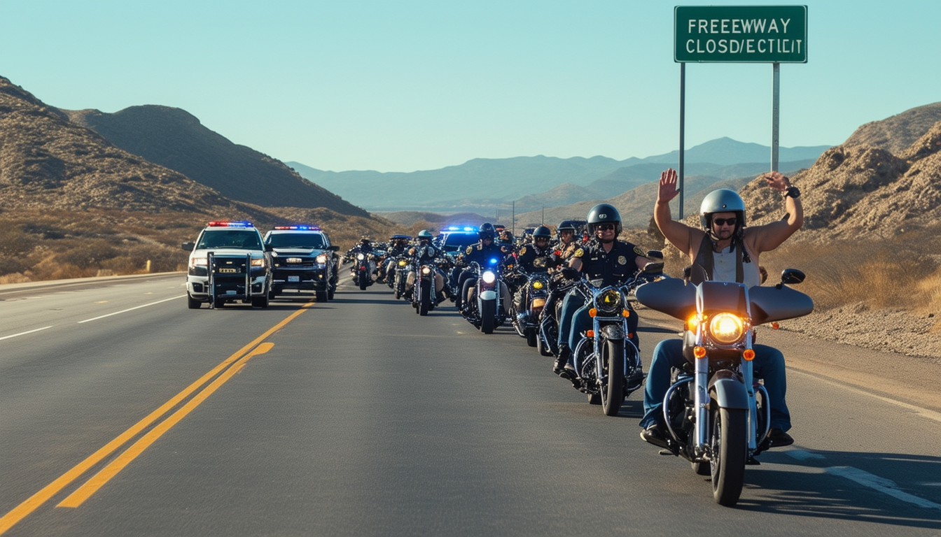 the i-15 freeway is temporarily closed to ensure safety as authorities manage a large motorcycle convoy. stay informed on traffic updates and alternative routes during this important intervention.