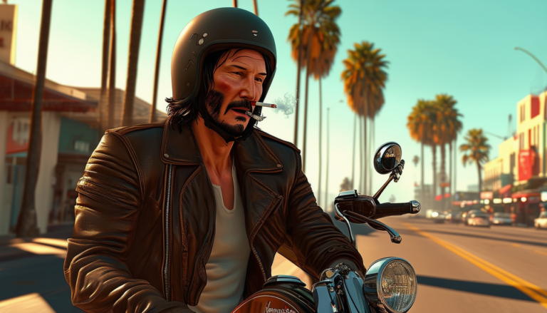 join keanu reeves as he takes a refreshing smoke break during his morning motorcycle ride through the vibrant streets of los angeles. discover how this hollywood icon balances relaxation and adventure in his daily routine.