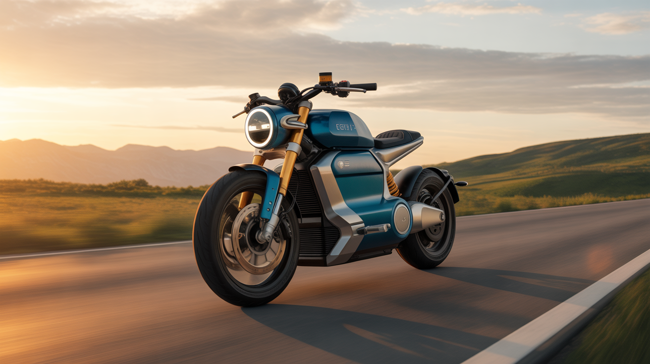 modern electric motorcycle sunset