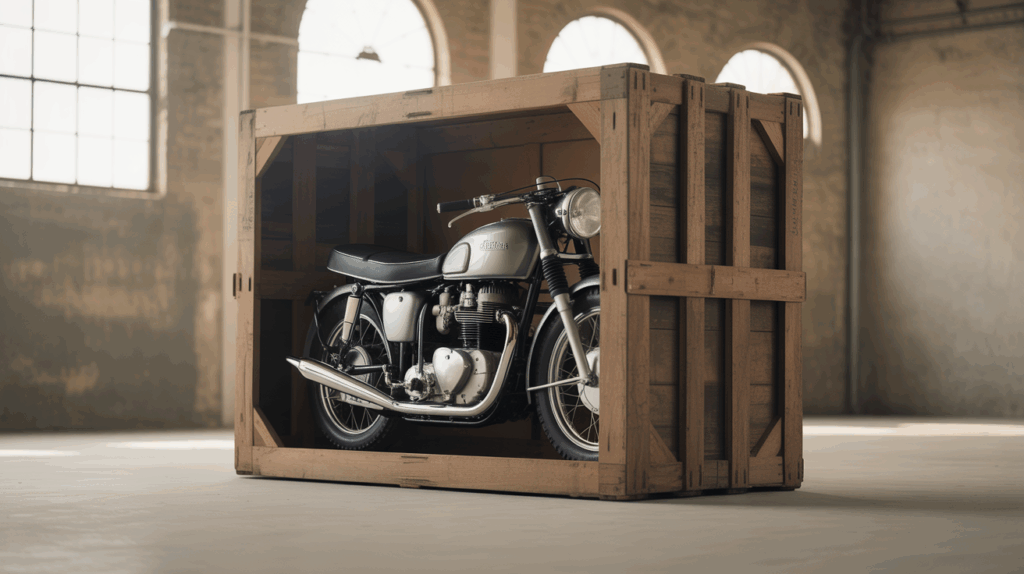 vintage motorcycle shipping crate